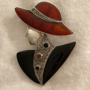Lady in hat brooch